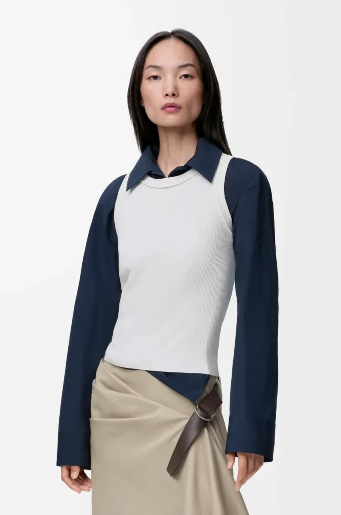 Camiseta sin mangas con anagrama en viscosa elástica Blanca Camiseta sin mangas con anagrama en viscosa elástica Blanca