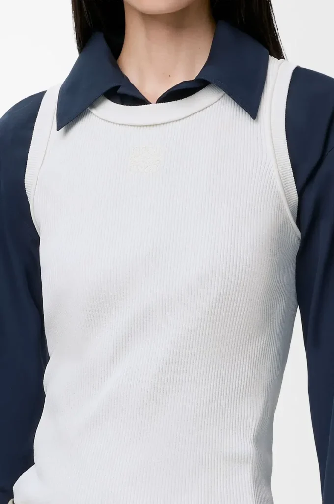 Camiseta sin mangas con anagrama en viscosa elástica Blanca Camiseta sin mangas con anagrama en viscosa elástica Blanca
