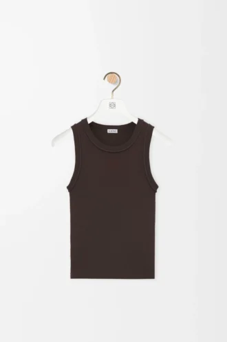 Camiseta sin mangas con anagrama en viscosa elástica marrón Camiseta sin mangas con anagrama en viscosa elástica marrón