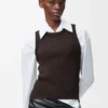 Camiseta sin mangas con anagrama en viscosa elástica marrón Camiseta sin mangas con anagrama en viscosa elástica marrón