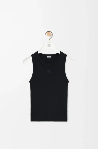 Camiseta sin mangas con anagrama en viscosa elástica negra Camiseta sin mangas con anagrama en viscosa elástica negra