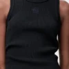 Camiseta sin mangas con anagrama en viscosa elástica negra Camiseta sin mangas con anagrama en viscosa elástica negra