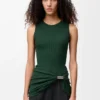 Camiseta sin mangas de algodón verde oscuro Camiseta sin mangas de algodón verde oscuro