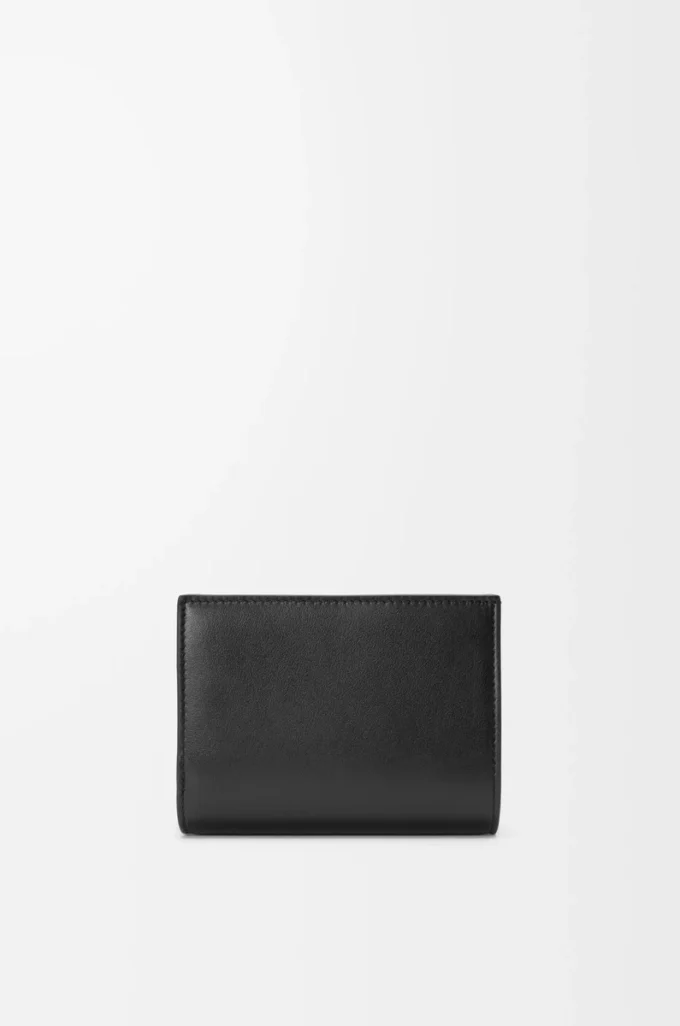 Cartera compacta Panta en piel de becerro brillante, color negro