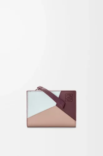 Cartera compacta Puzzle en piel de becerro clásica color Frozen/Burdeos oscuro