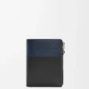 Cartera compacta y delgada en piel de becerro brillante    Negro/Azul marino oscuro