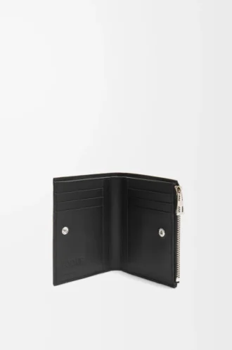 Cartera compacta y delgada en piel de becerro brillante    Negro/Azul marino oscuro