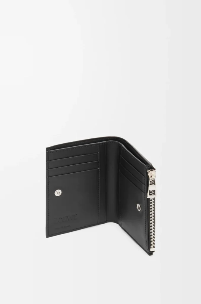 Cartera compacta y delgada en piel de becerro brillante    Negro/Azul marino oscuro