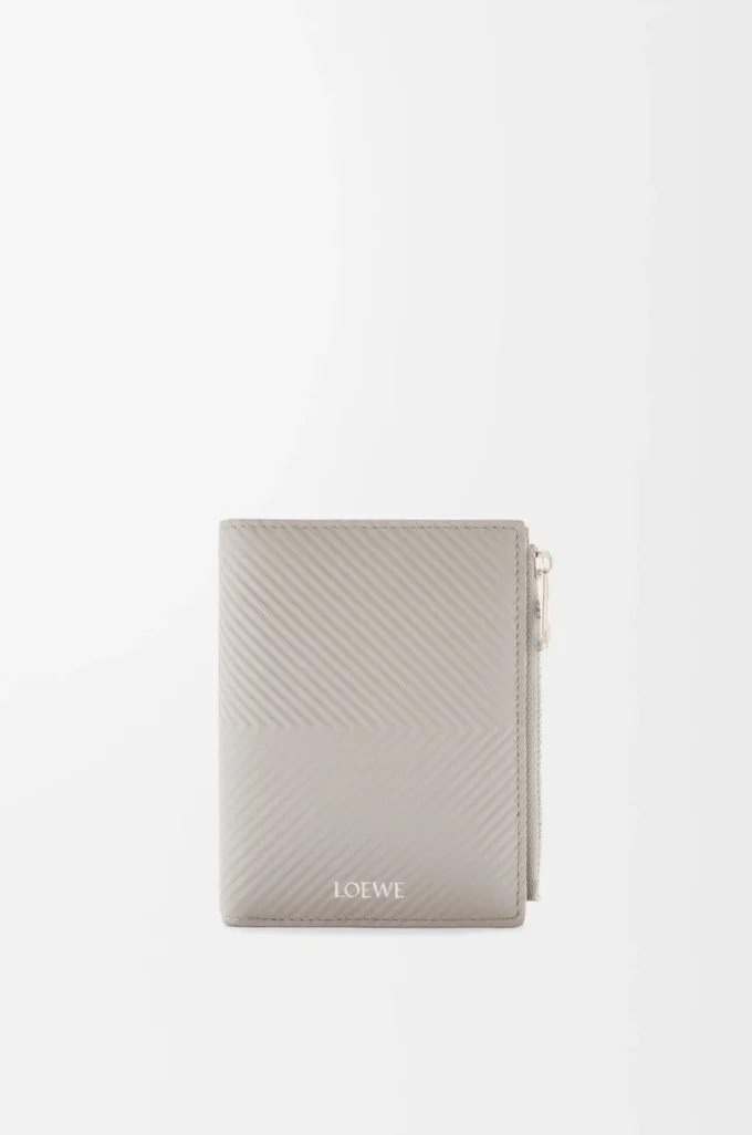 Cartera compacta y delgada en piel de becerro clásica texturizada gris concha