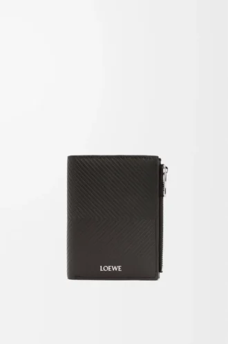 Cartera compacta y delgada en piel de becerro clásica texturizada Gris oscuro