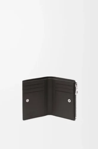 Cartera compacta y delgada en piel de becerro clásica texturizada Gris oscuro