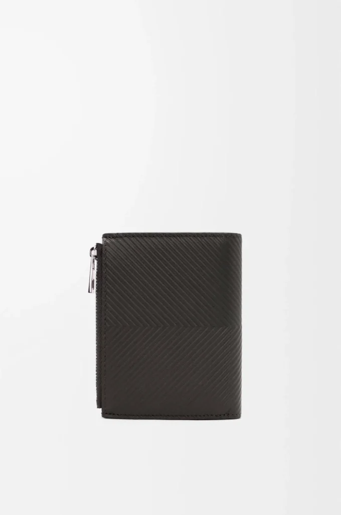 Cartera compacta y delgada en piel de becerro clásica texturizada Gris oscuro Cartera compacta y delgada en piel de becerro clásica texturizada Gris oscuro