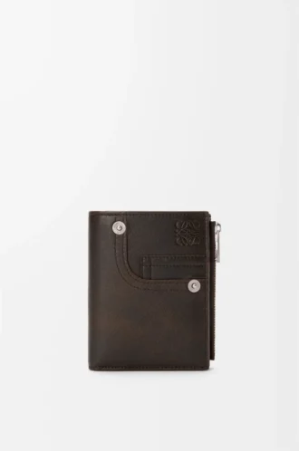 Cartera compacta y delgada Panta en piel de becerro brillante Vintage Brown