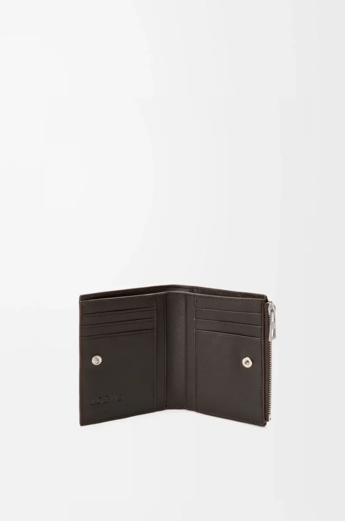Cartera compacta y delgada Panta en piel de becerro brillante Vintage Brown