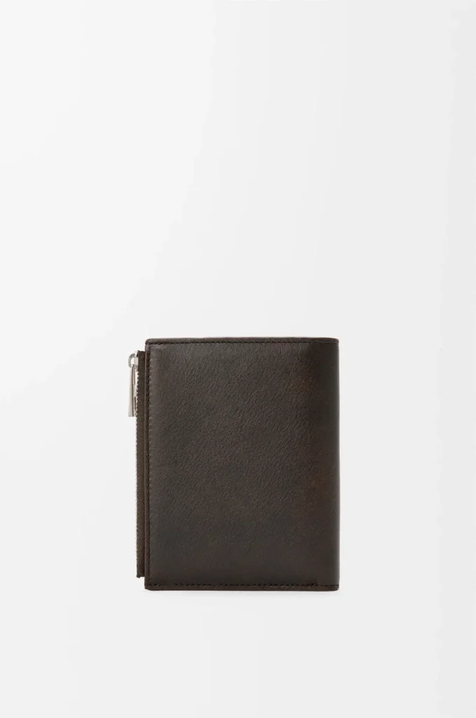 Cartera compacta y delgada Panta en piel de becerro brillante Vintage Brown