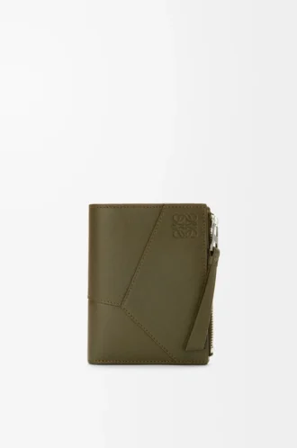 Cartera compacta y delgada Puzzle en piel de becerro clásica Dark Khaki