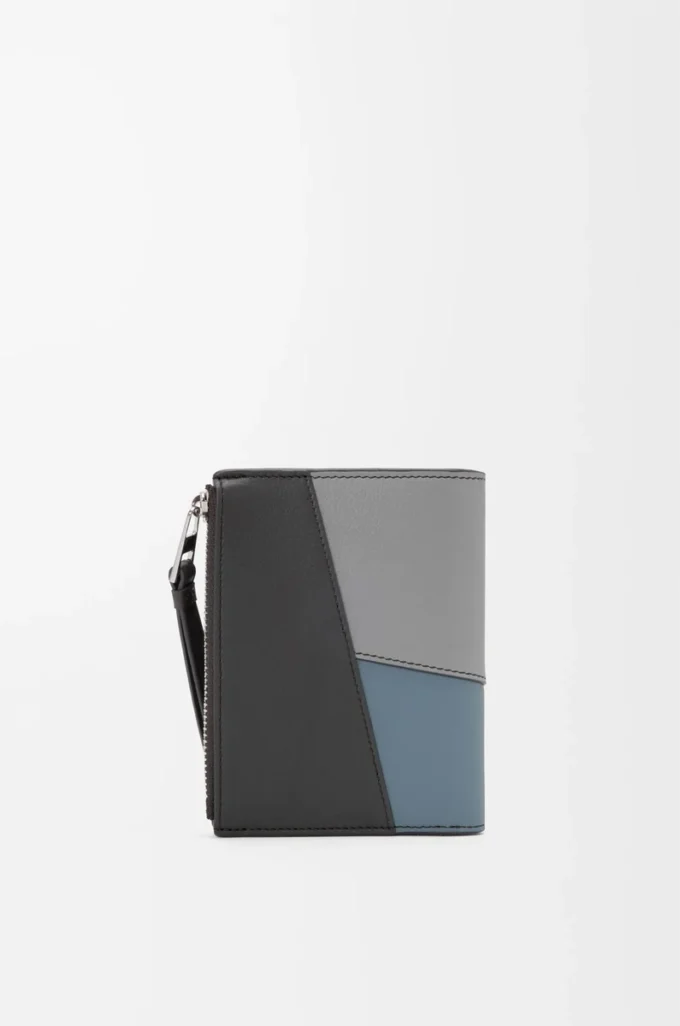 Cartera compacta y delgada Puzzle en piel de becerro clásica Gris asfalto/Azul tormenta