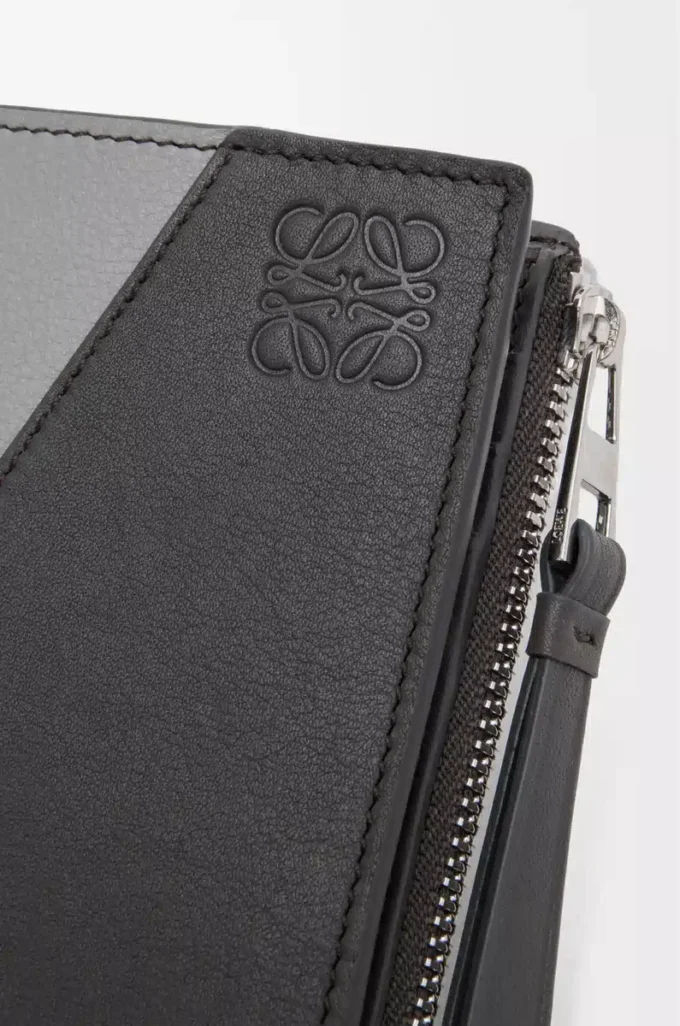 Cartera compacta y delgada Puzzle en piel de becerro clásica Gris asfalto/Azul tormenta