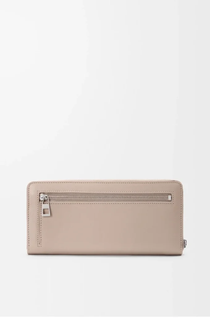 Cartera con cremallera y nudo en piel de becerro napa brillante Clay/Plum