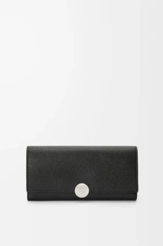 Cartera continental Pebble en piel de becerro mini grano. Negro