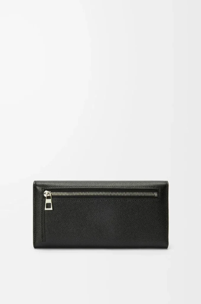 Cartera continental Pebble en piel de becerro mini grano. Negro Cartera continental Pebble en piel de becerro mini grano. Negro