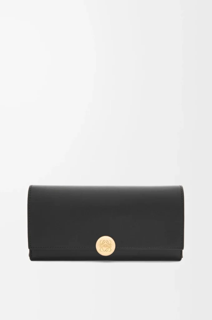 Cartera continental Pebble en piel de becerro napa brillante, color negro