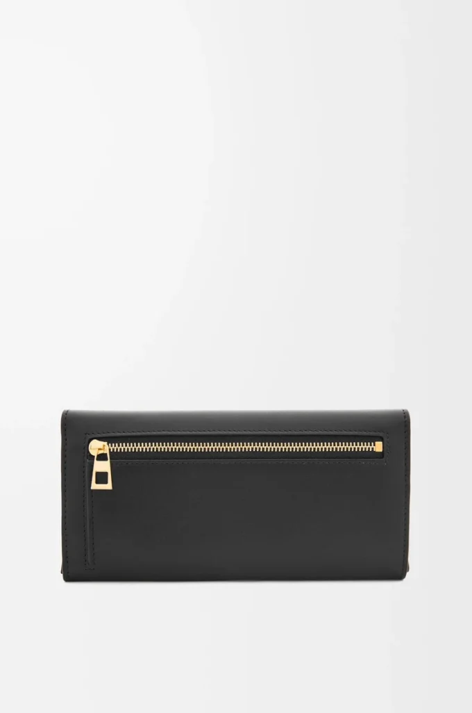 Cartera continental Pebble en piel de becerro napa brillante, color negro