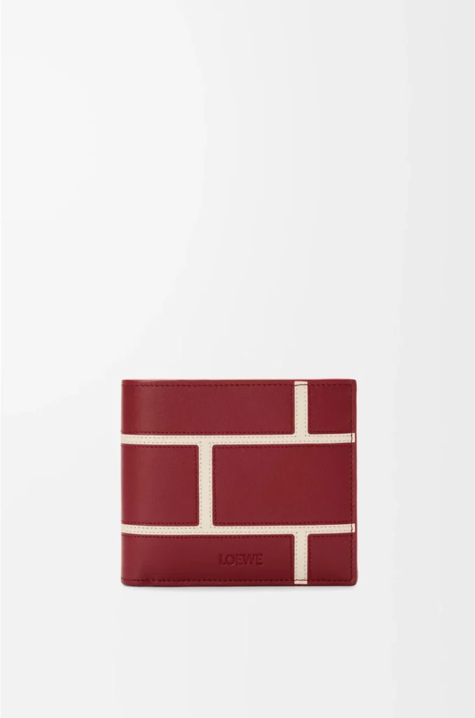 Cartera doble en piel de becerro clásica rojo quemado