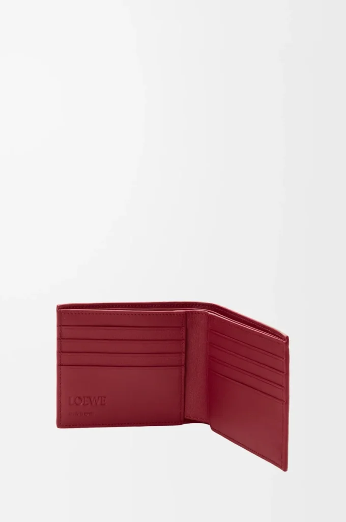 Cartera doble en piel de becerro clásica rojo quemado