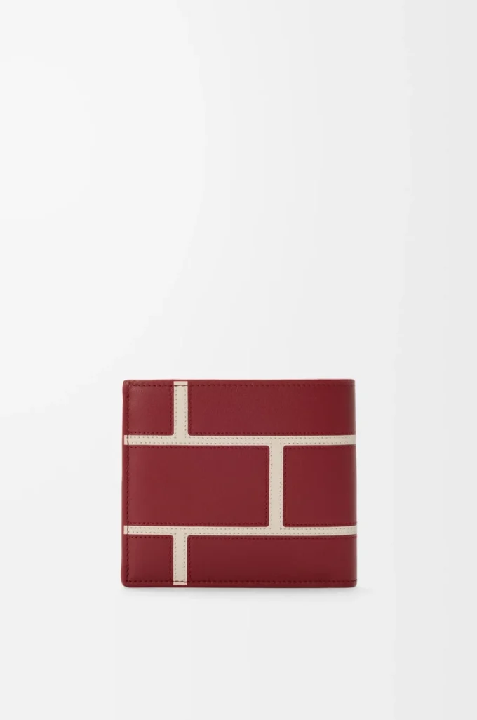 Cartera doble en piel de becerro clásica rojo quemado