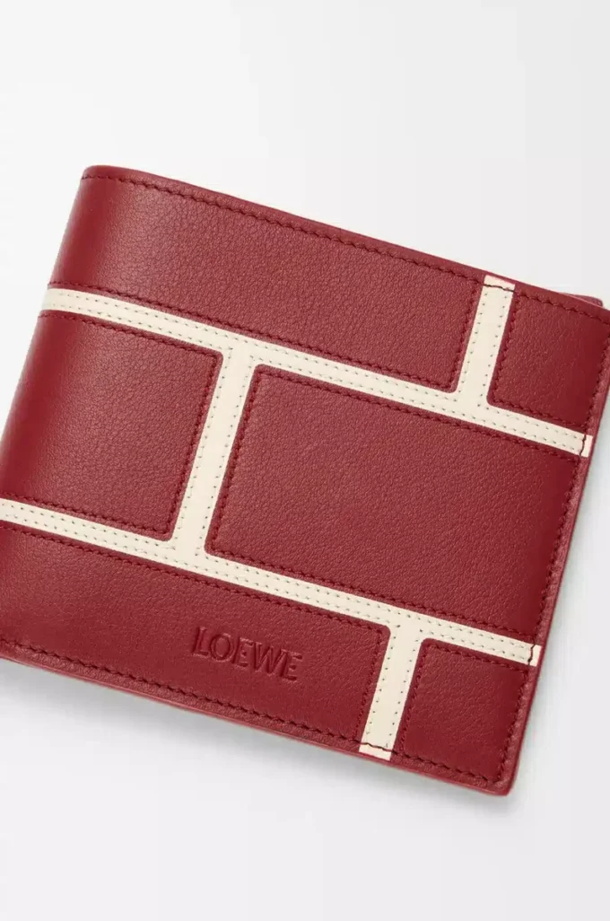 Cartera doble en piel de becerro clásica rojo quemado