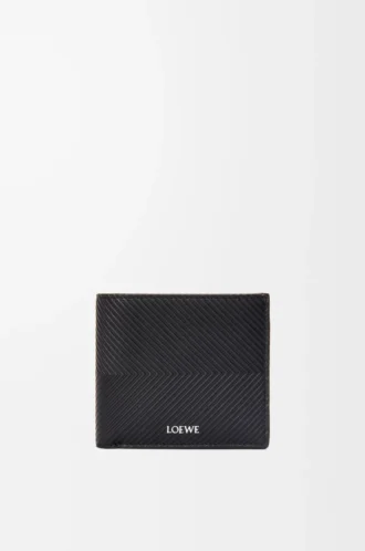 Cartera doble en piel de becerro clásica texturizada, color negro