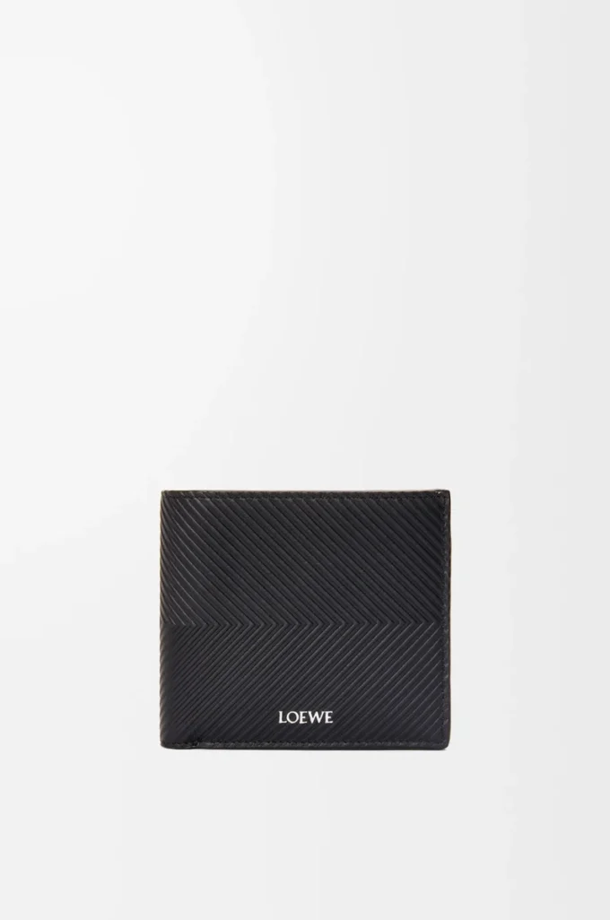 Cartera doble en piel de becerro clásica texturizada, color negro