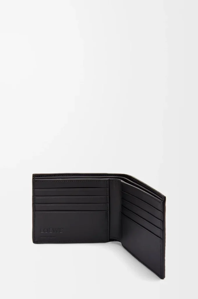 Cartera doble en piel de becerro clásica texturizada, color negro
