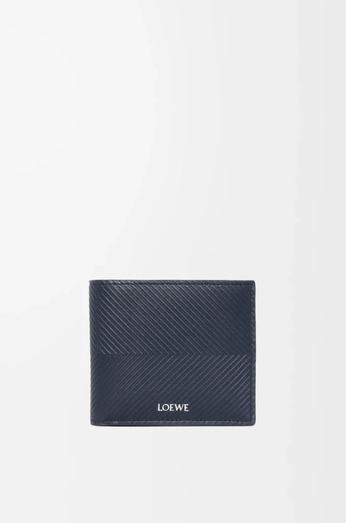 Cartera doble en piel de becerro clásica texturizada Deep Navy Cartera doble en piel de becerro clásica texturizada Deep Navy