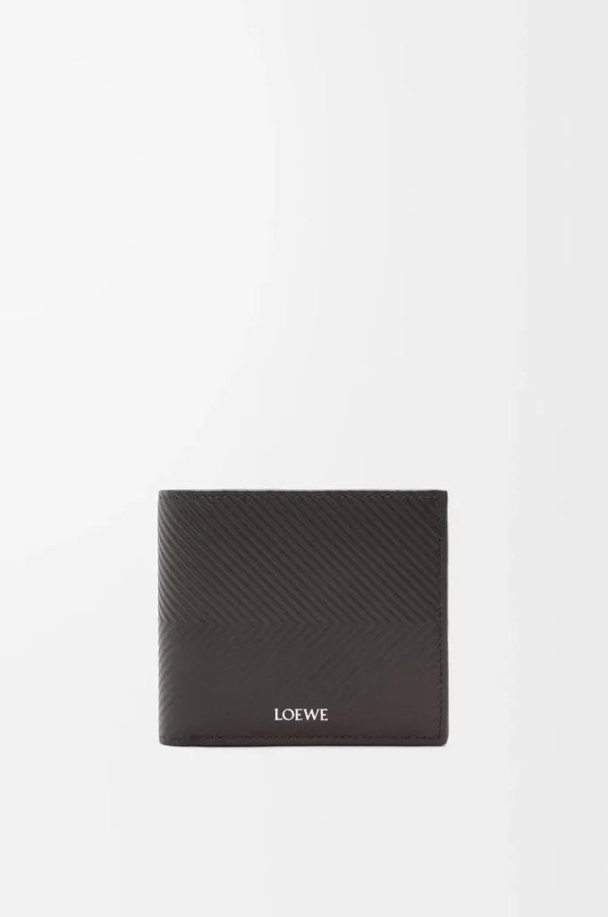 Cartera doble en piel de becerro clásica texturizada Gris oscuro