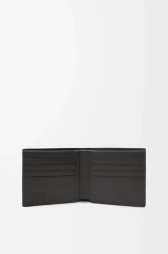 Cartera doble en piel de becerro clásica texturizada Gris oscuro