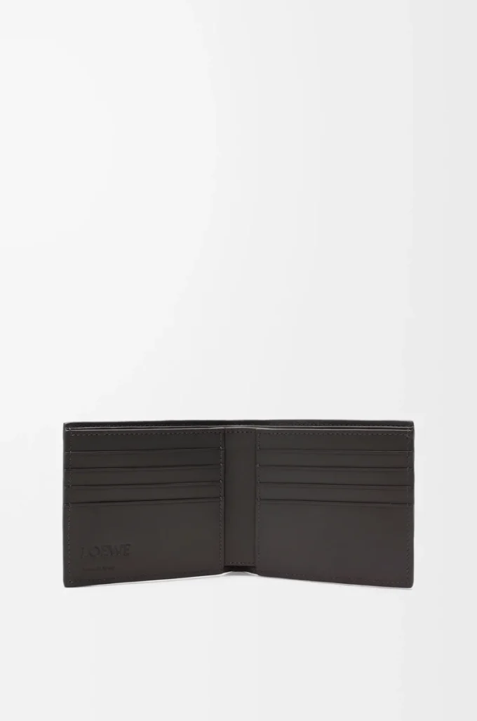 Cartera doble en piel de becerro clásica texturizada Gris oscuro