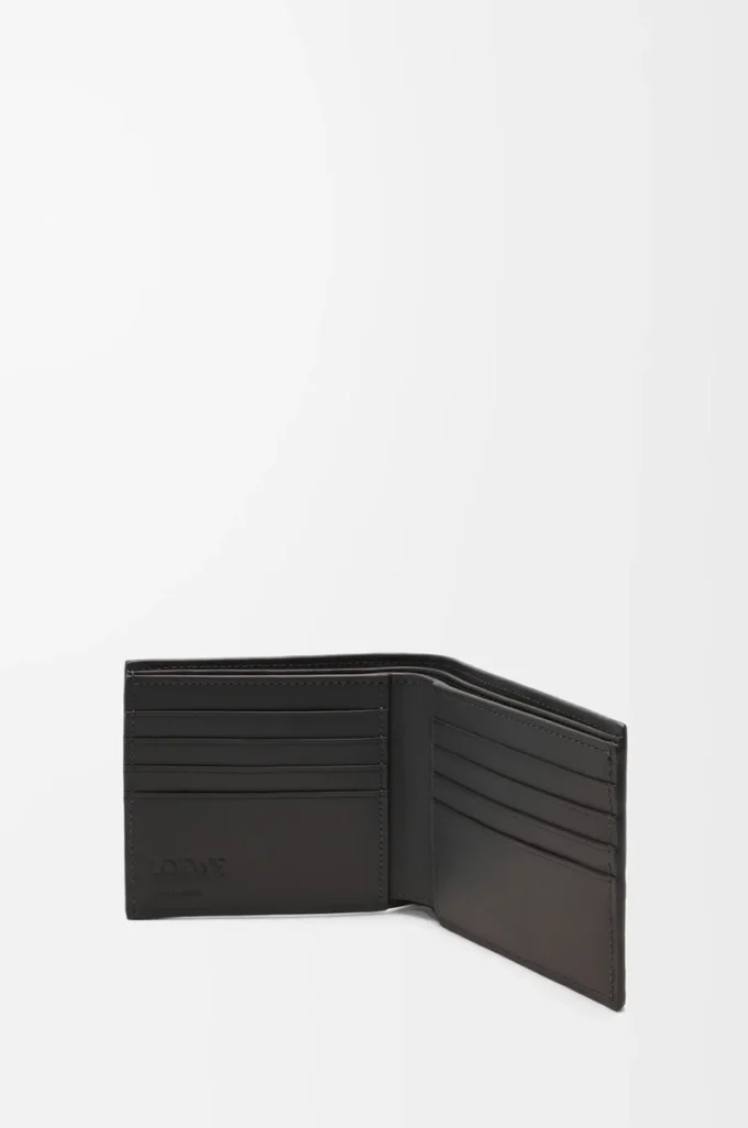 Cartera doble en piel de becerro clásica texturizada Gris oscuro