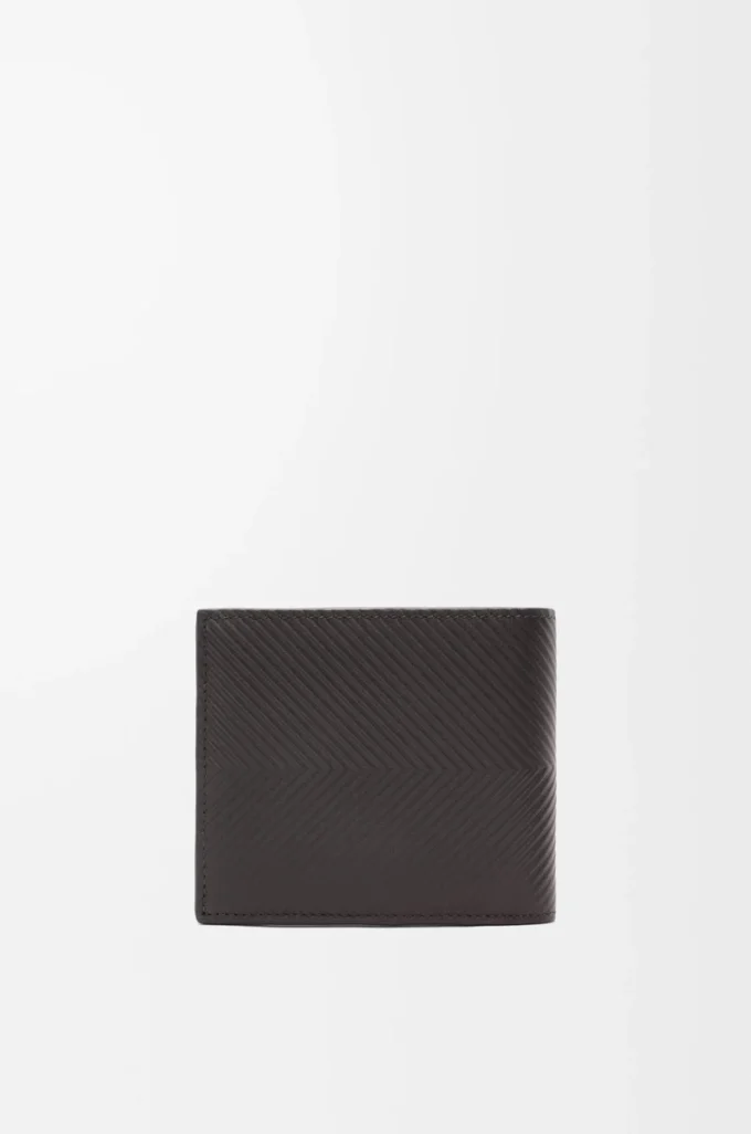 Cartera doble en piel de becerro clásica texturizada Gris oscuro