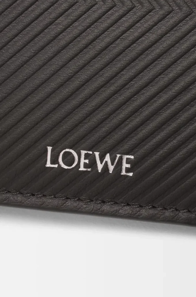 Cartera doble en piel de becerro clásica texturizada Gris oscuro
