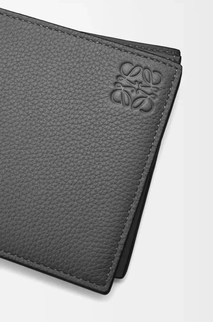 Cartera doble en piel de becerro granulada suave color antracita
