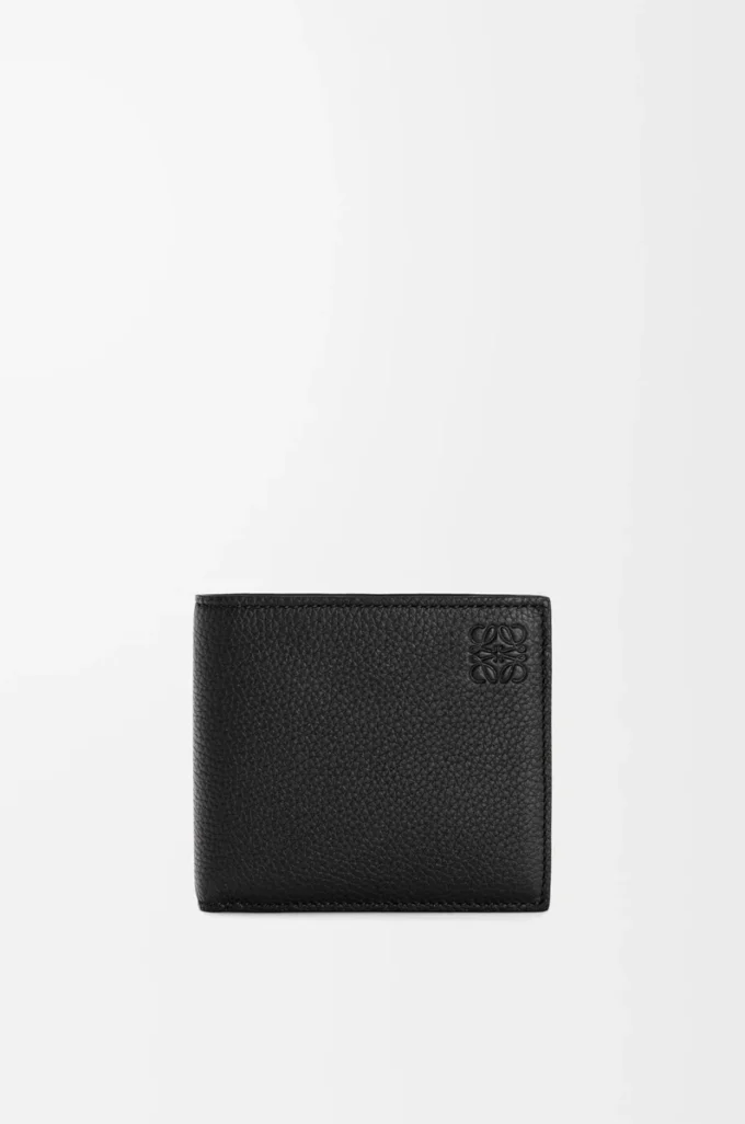 Cartera doble en piel de becerro granulada suave Negro Cartera doble en piel de becerro granulada suave Negro