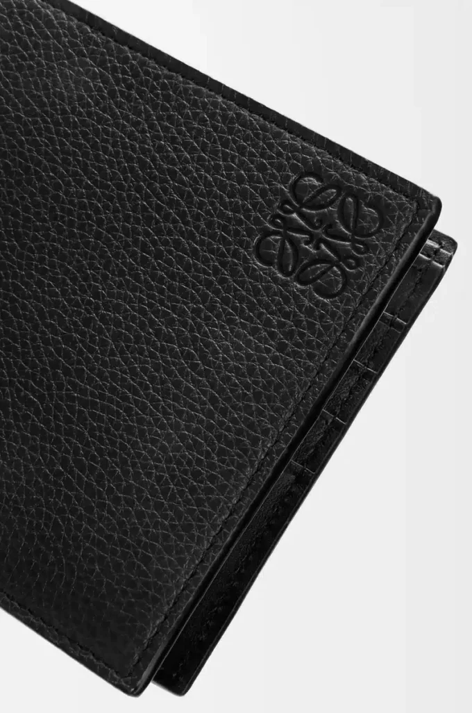Cartera doble en piel de becerro granulada suave Negro Cartera doble en piel de becerro granulada suave Negro