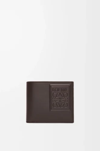 Cartera doble en piel de becerro satinada marrón oscuro Cartera doble en piel de becerro satinada marrón oscuro