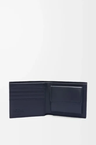 Cartera doble para monedas en piel de becerro clásica texturizada Deep Navy Cartera doble para monedas en piel de becerro clásica texturizada Deep Navy
