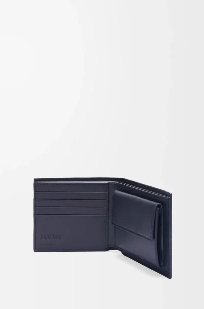 Cartera doble para monedas en piel de becerro clásica texturizada Deep Navy Cartera doble para monedas en piel de becerro clásica texturizada Deep Navy