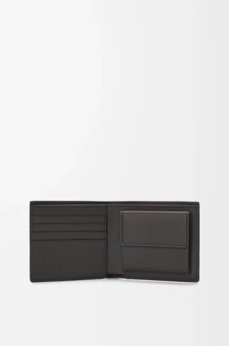 Cartera doble para monedas en piel de becerro clásica texturizada, gris oscuro Cartera doble para monedas en piel de becerro clásica texturizada, gris oscuro