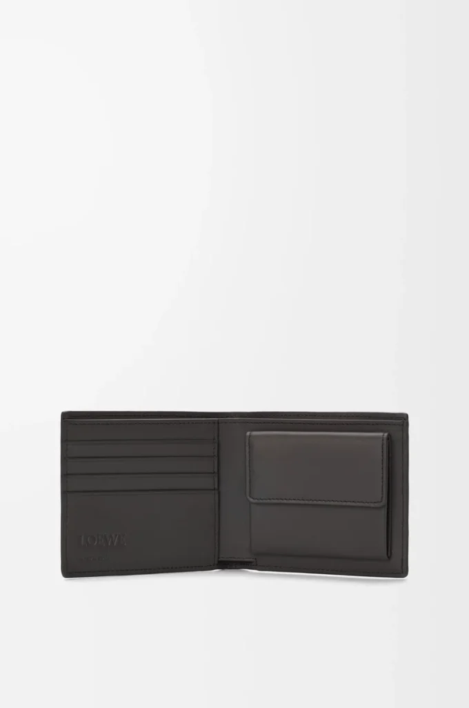 Cartera doble para monedas en piel de becerro clásica texturizada, gris oscuro Cartera doble para monedas en piel de becerro clásica texturizada, gris oscuro