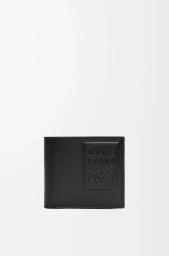 Cartera doble para monedas en piel de becerro satinada negra